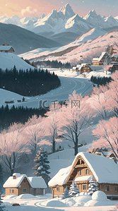 冬至雪山风景插画