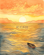 手绘海上日出图