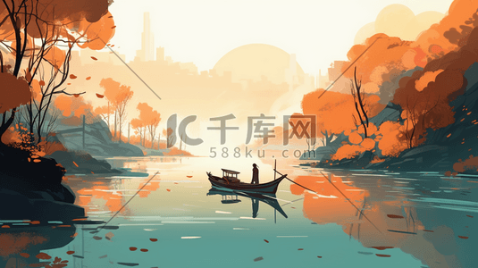 中国风国潮插画风景山水