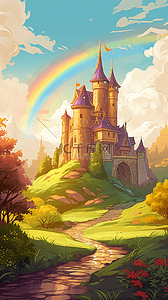 背景浩瀚无垠宇宙星空卡通动漫漫画彩虹城堡宫殿儿童节儿童教育幼儿园