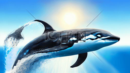 海洋虎鲸跳跃阳光明媚天空