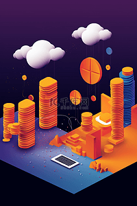 金融插画图片_2.5D商务金融科技插画
