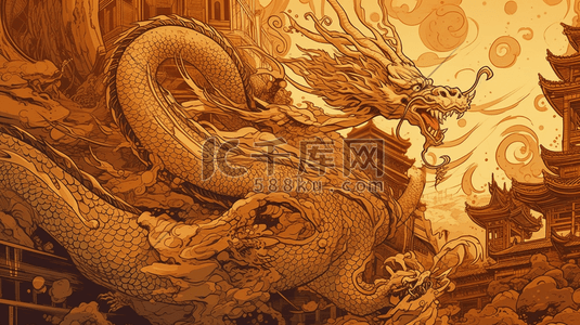 神话简约插画图片_简约国潮中国龙背景