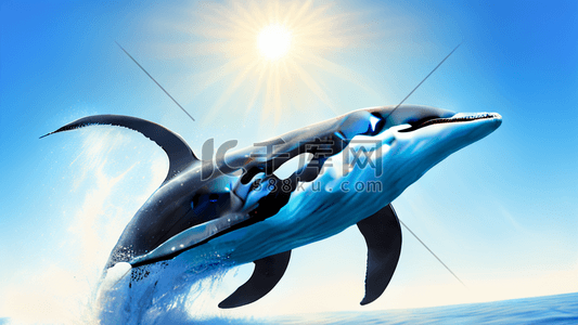 海洋虎鲸跳跃阳光明媚天空