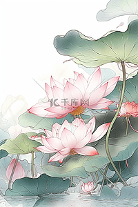 夏天水彩风插画图片_手绘国风莲花荷花夏天水彩