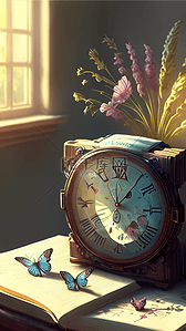 手表手表插画图片_透过窗户的阳光落在房间