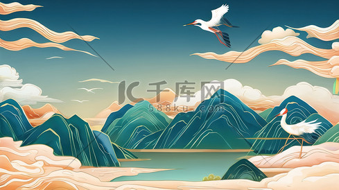国潮中国风山水插画