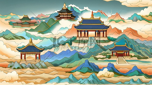 层叠海报插画图片_国潮中国风山水风景插画