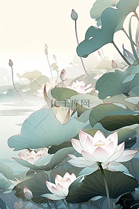 鱼衔莲花插画图片_手绘国风莲花荷花夏天水彩