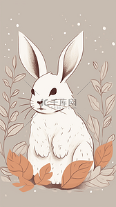 极简风简约插画图片_可爱小兔子和花草