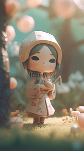软陶插画图片_可爱小女孩精致的3D软陶风