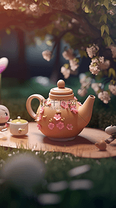 软陶插画图片_可爱茶壶精致的3D软陶风