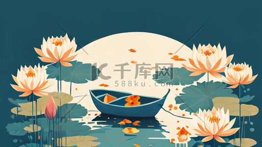 扁平风夏天插画图片_插画扁平风夏天的荷花