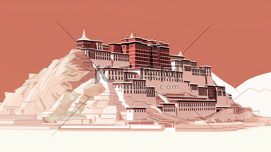 西藏佛像插画图片_扁平西藏布达拉宫风景插画
