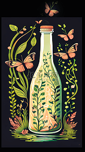 瓶子和藤蔓植物花朵