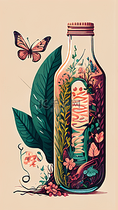 笔包装设计插画图片_瓶子和藤蔓植物花朵