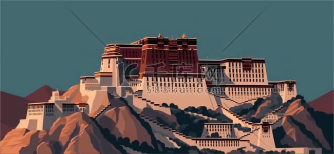 西藏风景插画图片_扁平西藏布达拉宫风景插画