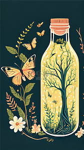 摇晃瓶子插画图片_瓶子和藤蔓植物花朵
