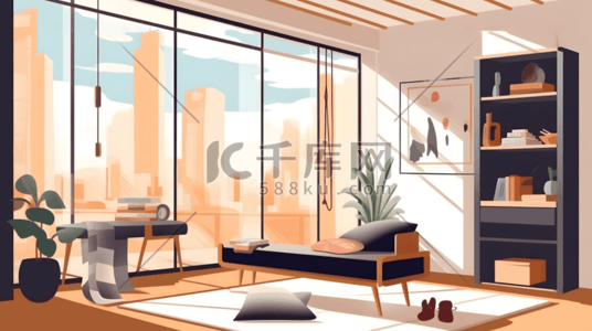 现代极简主义时尚矢量室内家具扁平插画