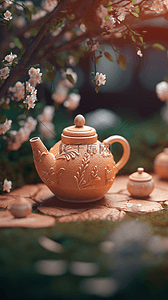 软陶插画图片_可爱茶壶精致的3D软陶风