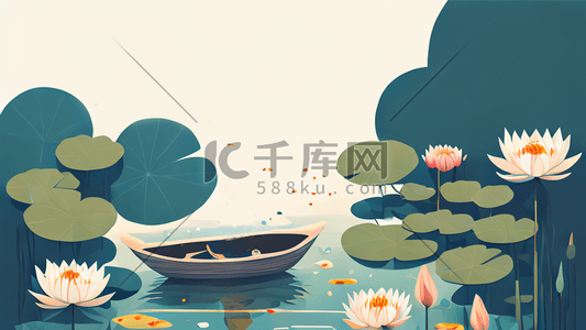 扁平风夏天插画图片_插画扁平风夏天的荷花