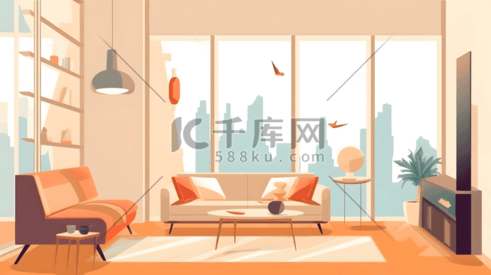 现代极简主义时尚矢量室内家具扁平插画