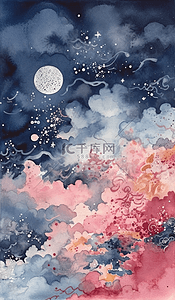 云朵和插画图片_动漫插画风粉色云朵和月亮