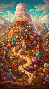 糖果王国插画图片_六一糖果城堡糖果的世界
