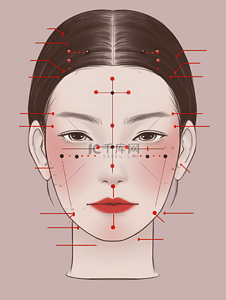 字幕标注插画图片_人体注释头部位简洁标注中医美容插画