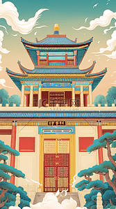 谷谷设计插画图片_国潮谷古代建筑插画