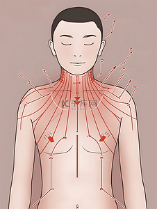 上半年度销售精英插画图片_人体注释上半身部位简洁标注中医美容插画