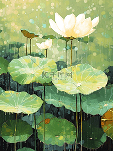 二大暑插画图片_立夏背景插画荷花元素(21)