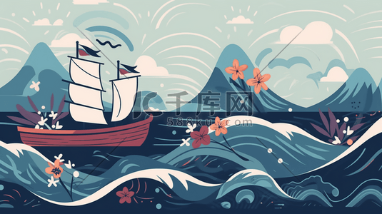 创意海洋游船插画