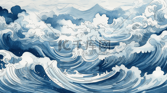 浪涛插画图片_水彩风大海海浪波浪