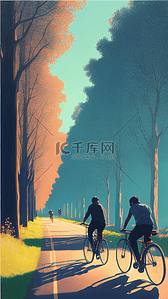可自行填充插画图片_路上骑自行车骑行风景