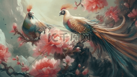 水粉桃花插画图片_
国画花鸟古风花树花鸟