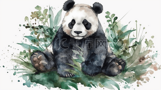 水彩竹子插画图片_水彩风竹子竹叶和熊猫