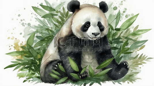 水彩风竹子竹叶和熊猫