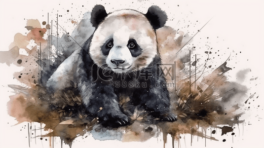 水彩竹子插画图片_水彩风竹子竹叶和熊猫