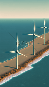 风力发电插画图片_海上风力发电新能源