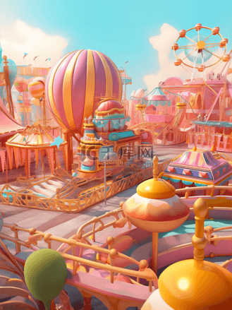 儿童节3d电商主题乐园插画