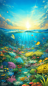 海底背景高清插画图片_唯美高清海底珊瑚美景