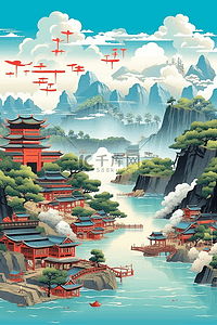 国潮风ai插画图片_国潮风景山水