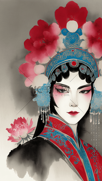 国潮京剧手绘人物插画二企业vip免费下载插画中国风戏曲花旦人物主题