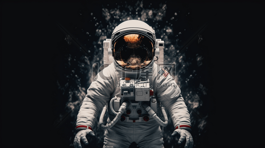 多媒体功能主页插画图片_穿着太空服的宇航员。多媒体的使用
