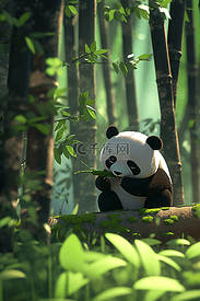 大熊猫动物国宝可爱吃竹子插画