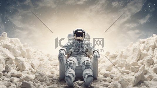外太空插画图片_宇航员在外太空坐在椅子上。
