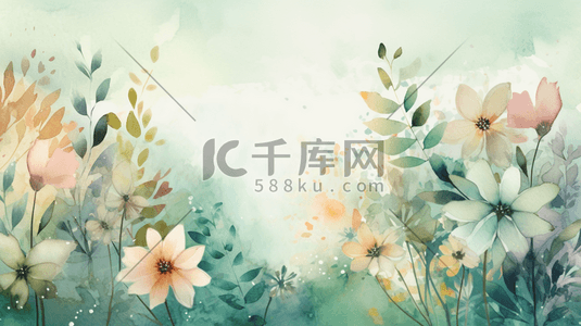 记事边框插画图片_清新的水彩花叶花朵