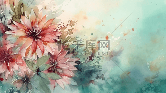 边框花朵插画图片_清新的水彩花叶花朵