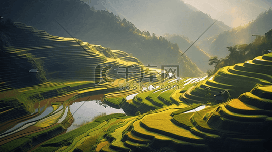 写实场景插画图片_写实中国风景梯田远景大场景